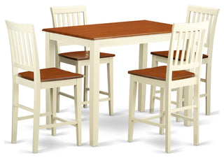 5 Pc Counter Height Set -Pub Table And 4 Bar Stools With Backs