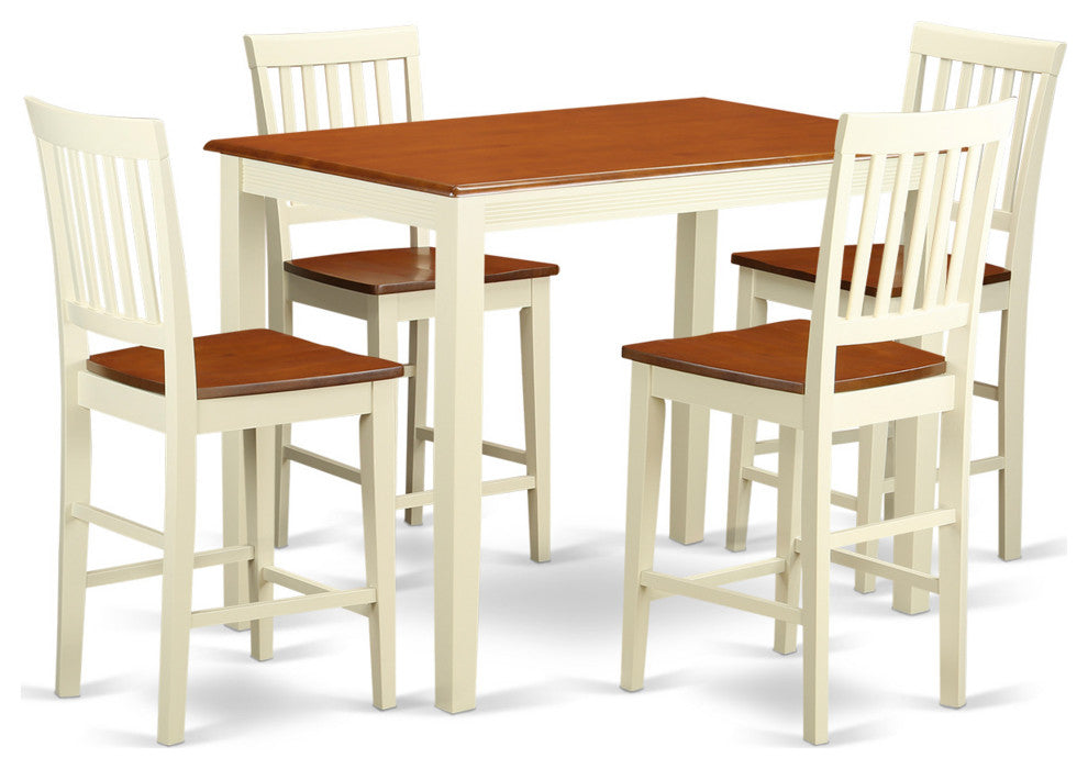 5 Pc Counter Height Set -Pub Table And 4 Bar Stools With Backs