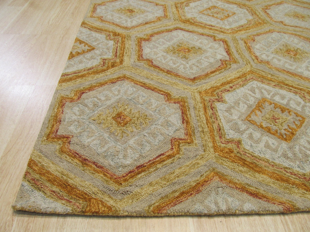 EORC Gold Hand-Tufted Wool Geometric Rug 5'x8'