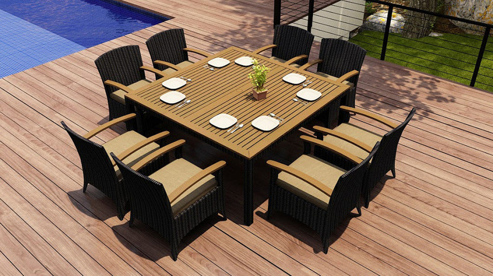 Arbor 9 Piece Arm Square Dining Set, Heather Beige