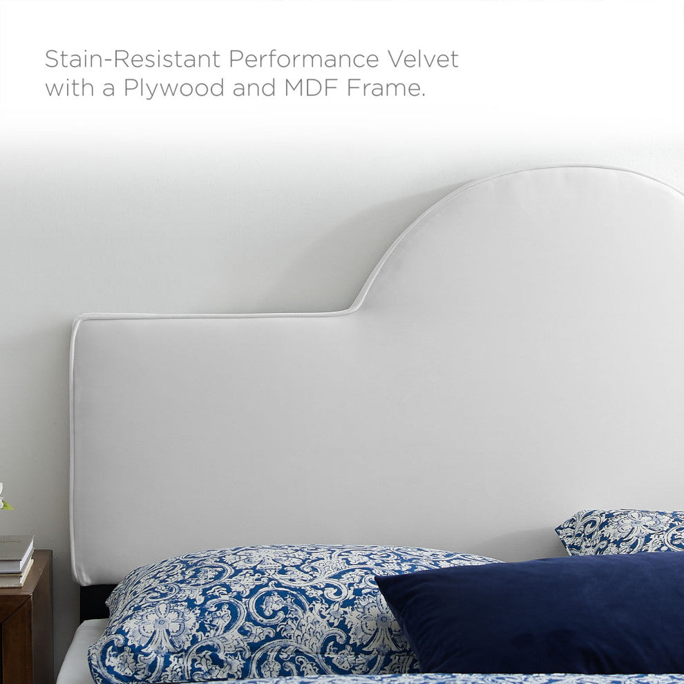 Platform Bed Frame, King Size, White, Velvet, Modern, Bedroom Guest Suite