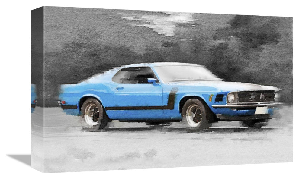 "1970 Ford Mustang Boss Blue Watercolor" Fine Art Print