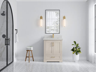 Boston 30" Single Sink Bath Vanity in Fine Grain 2" Carrara Quartz