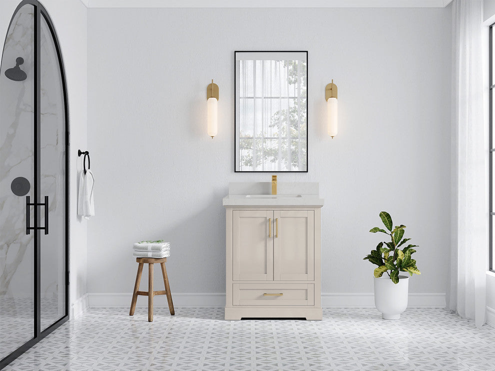 Boston 30" Single Sink Bath Vanity in Fine Grain 2" Carrara Quartz