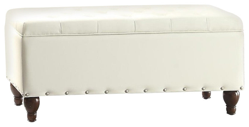 Upholstered Nail Head Trimmed Storage Bench, White