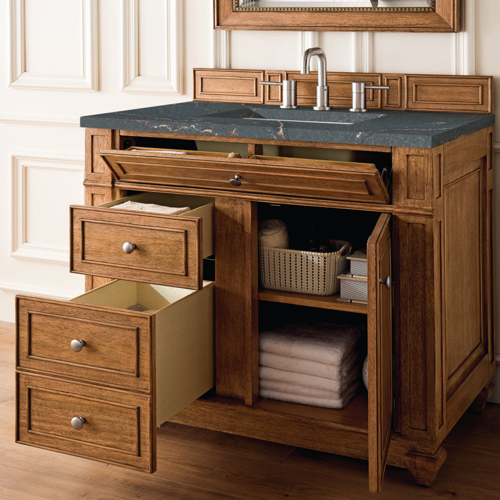Bristol 36" Single Vanity, Saddle Brown, Parisien Bleu Quartz