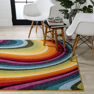 Flow Abstract Swirl Red/Yellow/Blue 3 ft. x 5 ft. Runner Rug