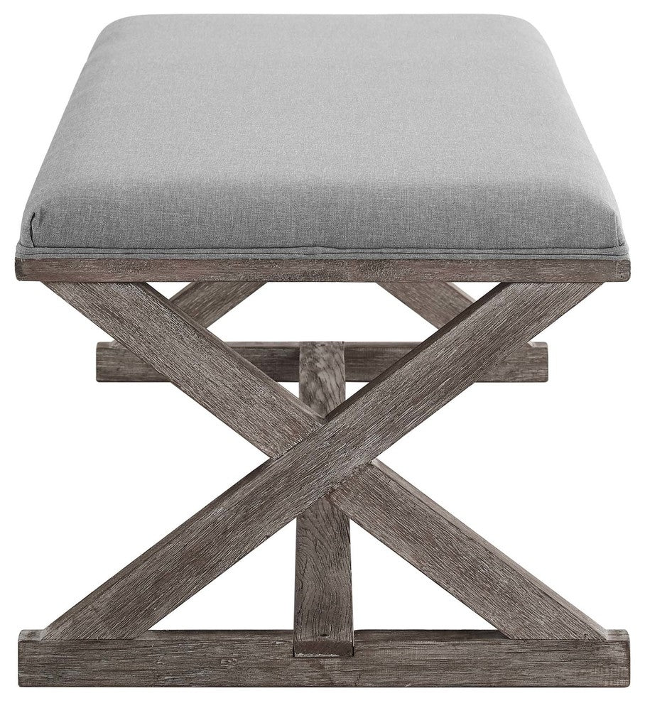 Province Vintage French X-Brace Upholstered Fabric Bench