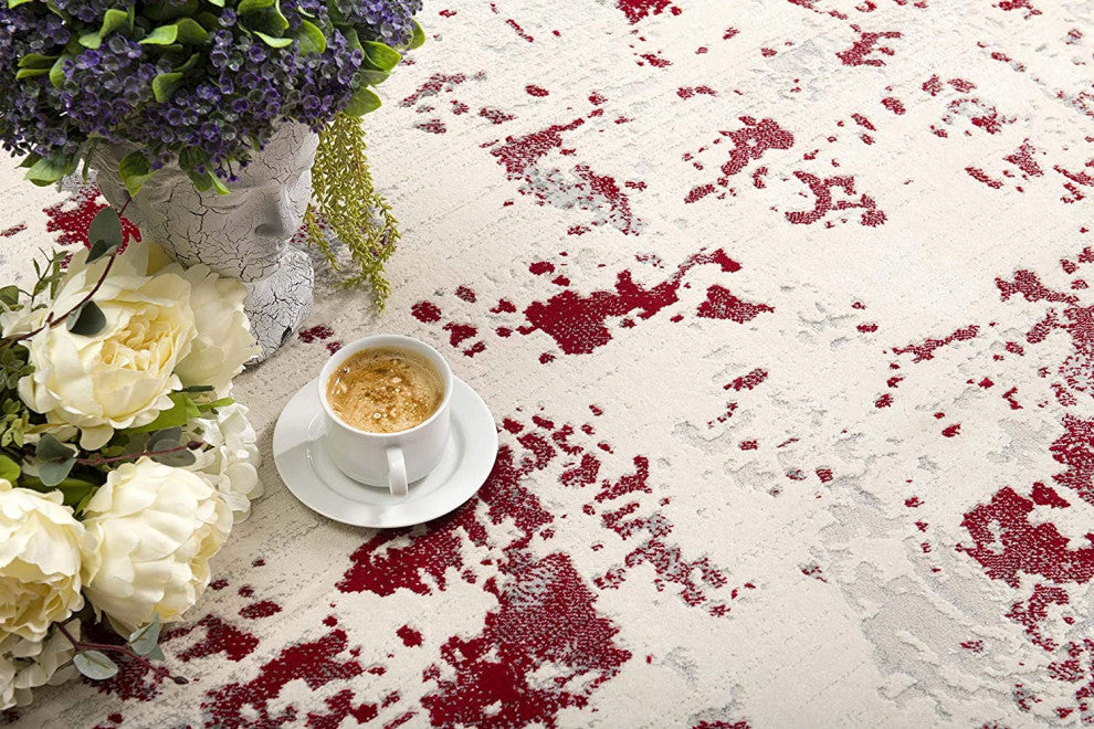 4'' X 6'' Red Abstract Dhurrie Area Rug