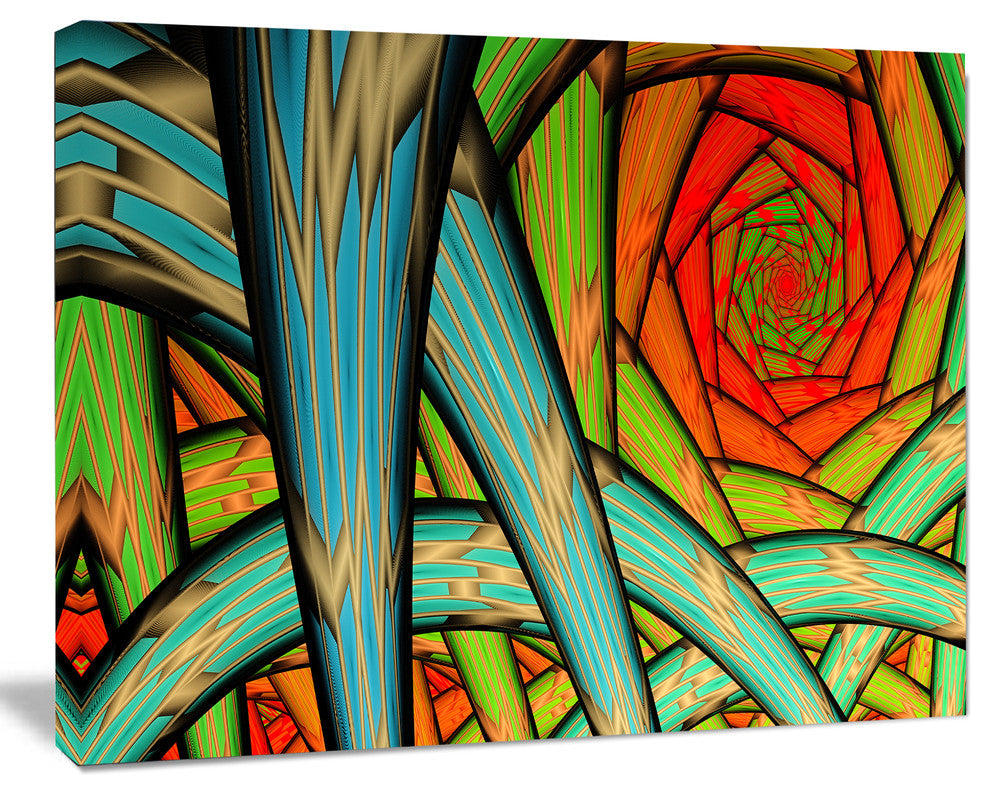 Green Fractal Endless Tunnel, Oversized Abstract Canvas Art Print, 60x40