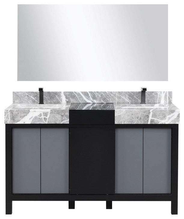 Zilara 55" Black and Grey Double Vanity Set, Balzani Gun Metal Faucet Sets