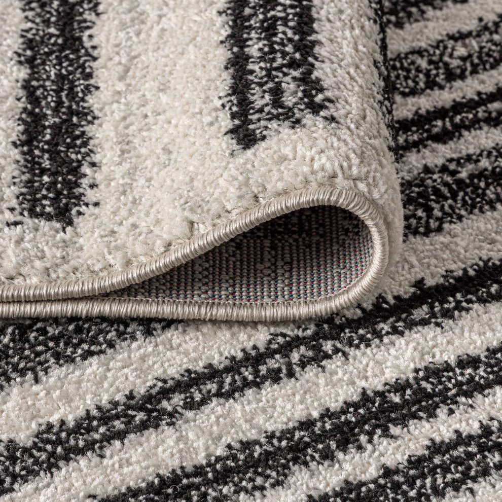 Khalil Modern Berber Stripe Area Rug, Cream/Black, 4 X 6