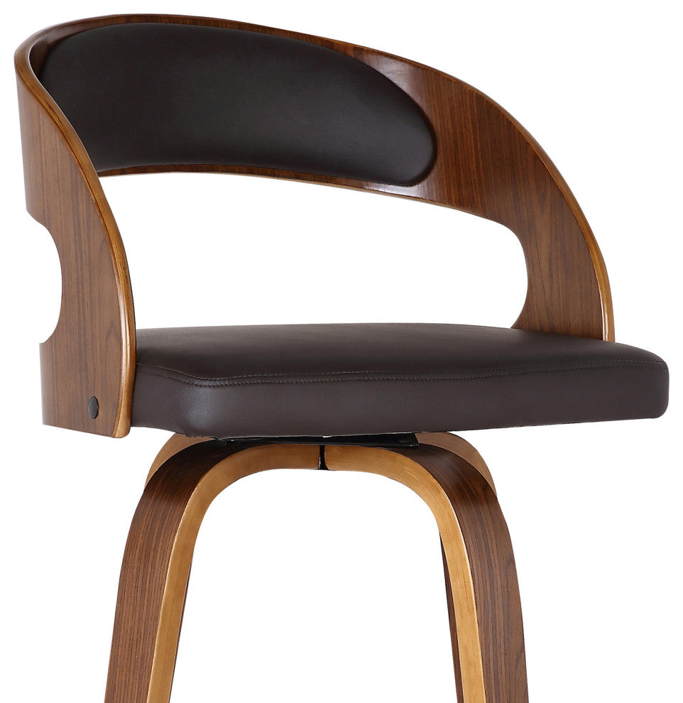 Brown Faux Leather Modern Walnut Wooden Bar Stool