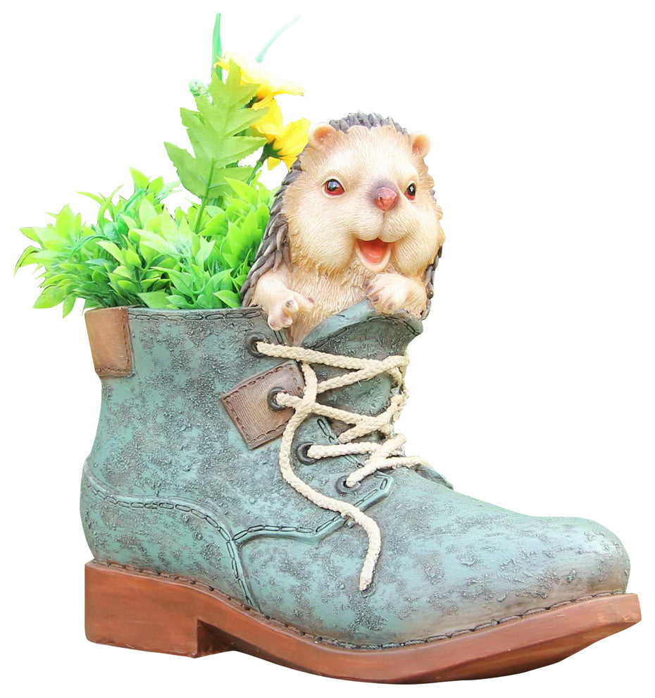 Cute Porcupine Nested in Shoe Flower Pot