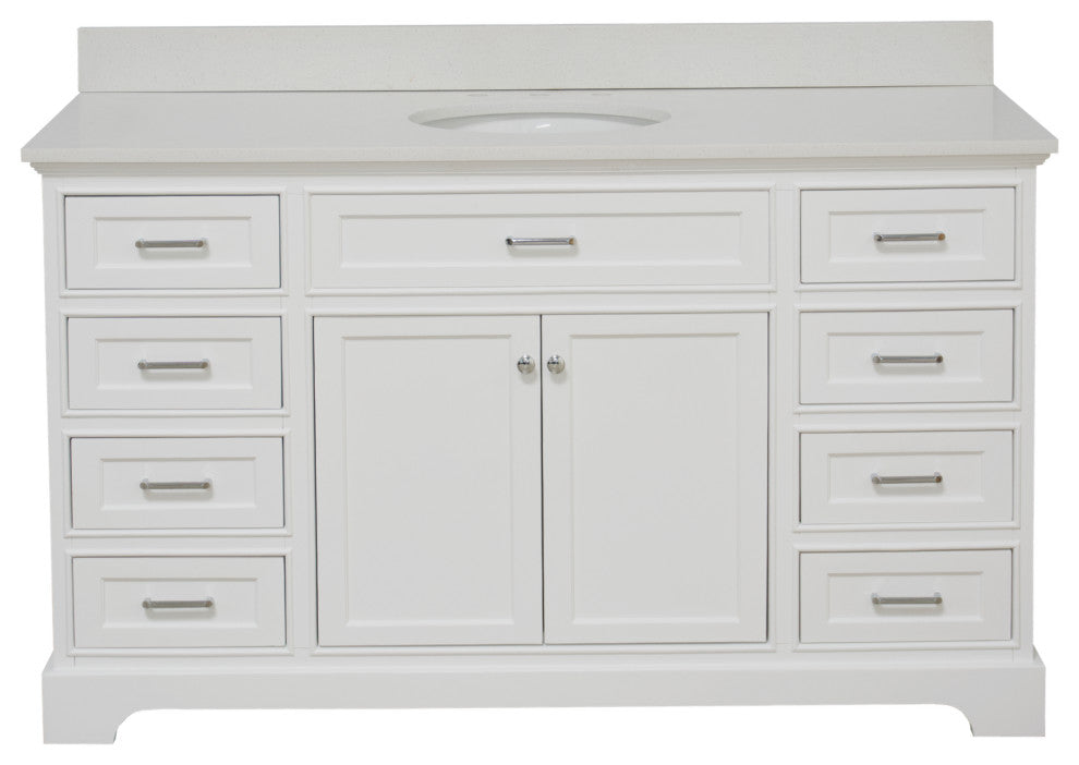 Aria 60" Bathroom Vanity, White, Quartz, Single Vanity