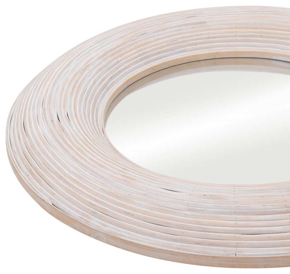 Frame Wall Mirror, Round, Glass, Beige, Bedroom Living