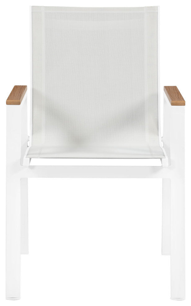 Nizuc Outdoor Patio Dining Chair (Set of 2), White Fabric, Brown Arms