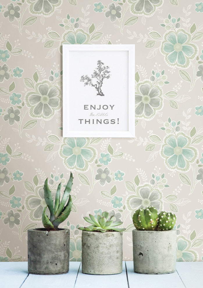 Chloe Aquamarine Floral Wallpaper Bolt