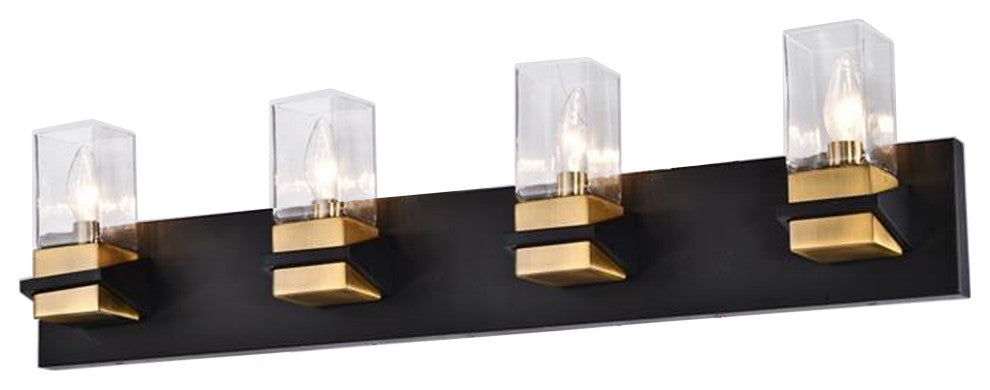 Veronica Contemporary 4 Light Matte Black Clear Metal Vanity