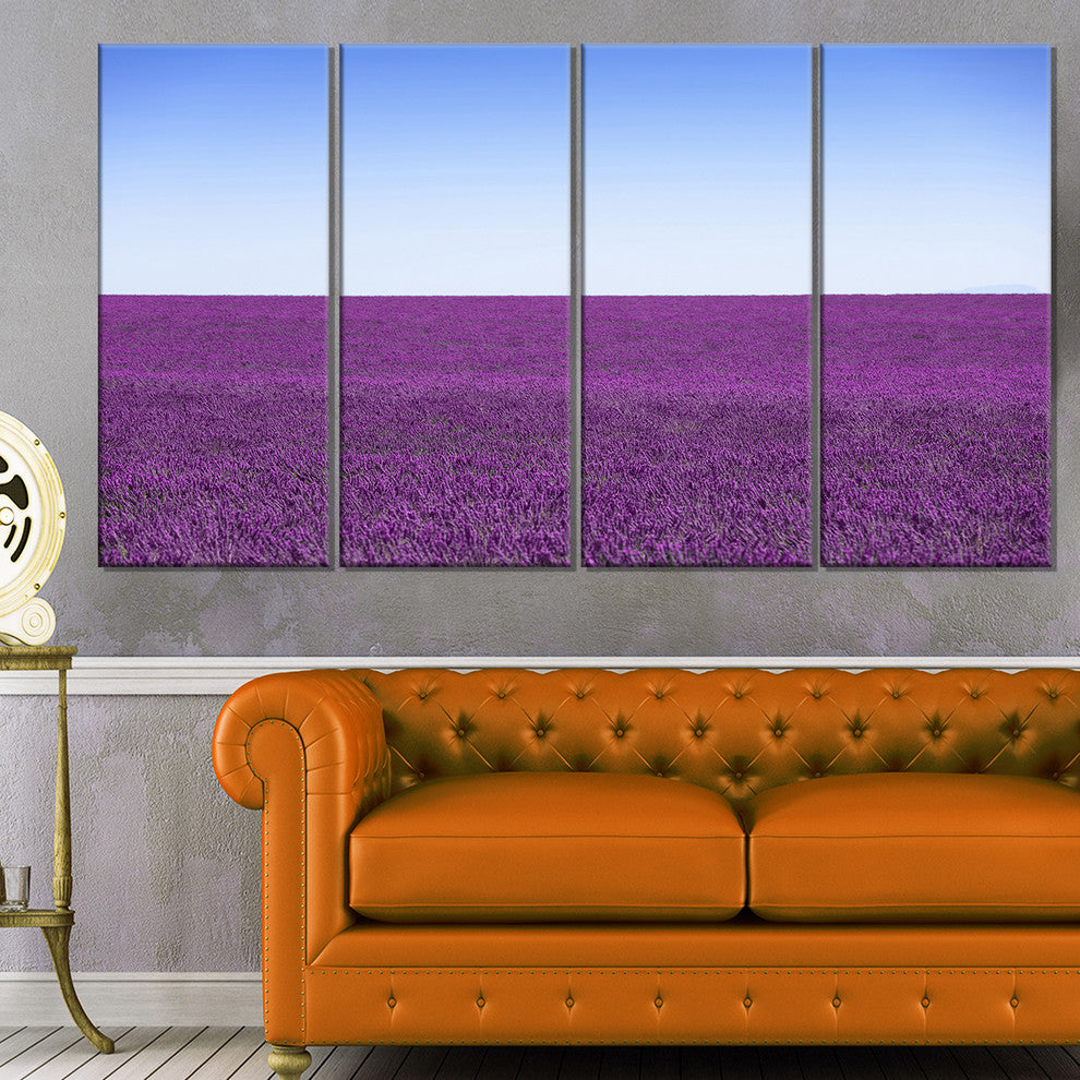 "Lavender Flowers With Blue Horizon" Landscape Wall Art Print, 4 Panels, 48"x28"