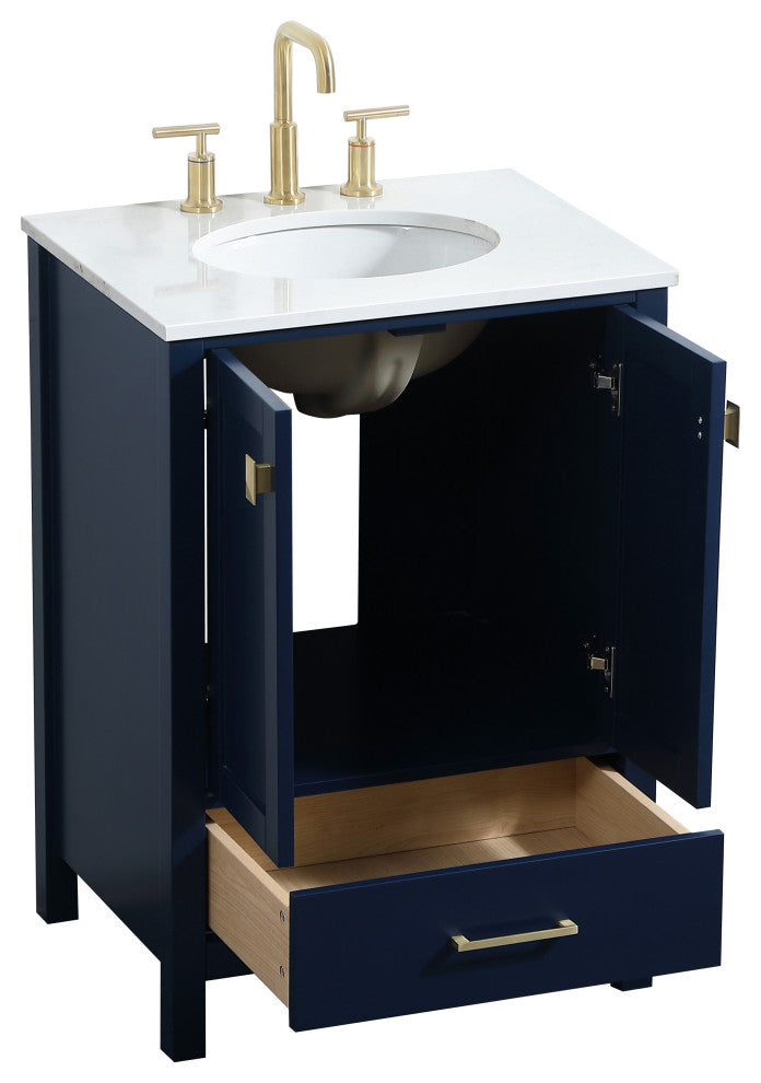 Isabel Single Bathroom Vanity, Blue, 24", Without Backsplash