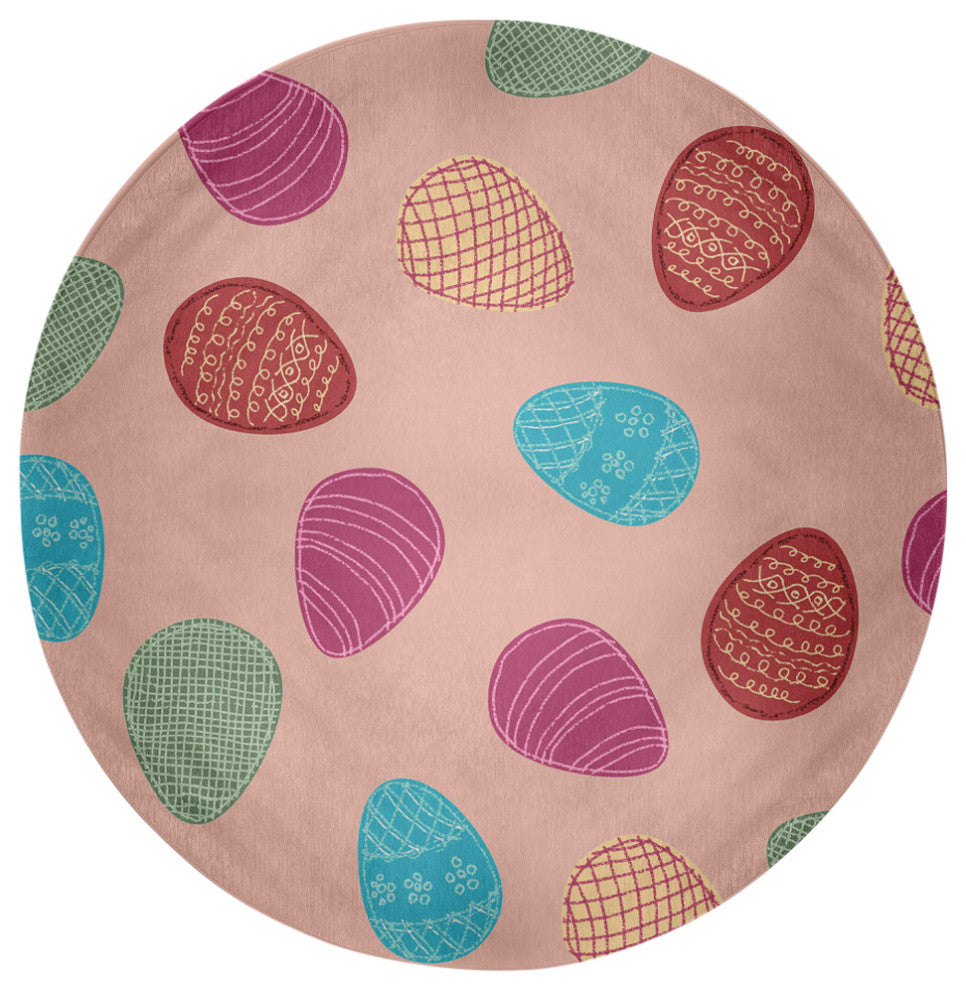 Egg Hunt Easter Chenille Rug, Sunwashed Red, 5' Round