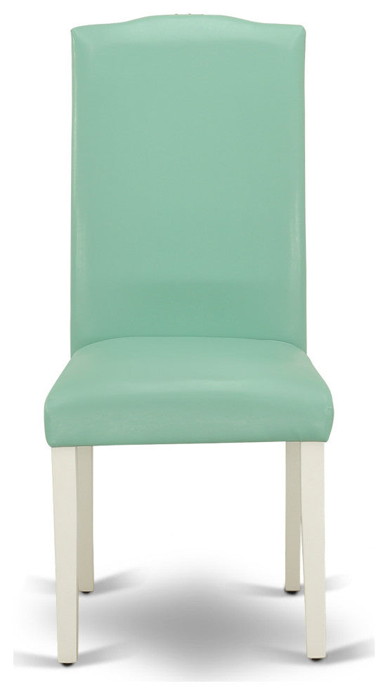 3Pc Round 42" Dining Table, Two Parson Chair, White Leg, Pu Leather Color Pond
