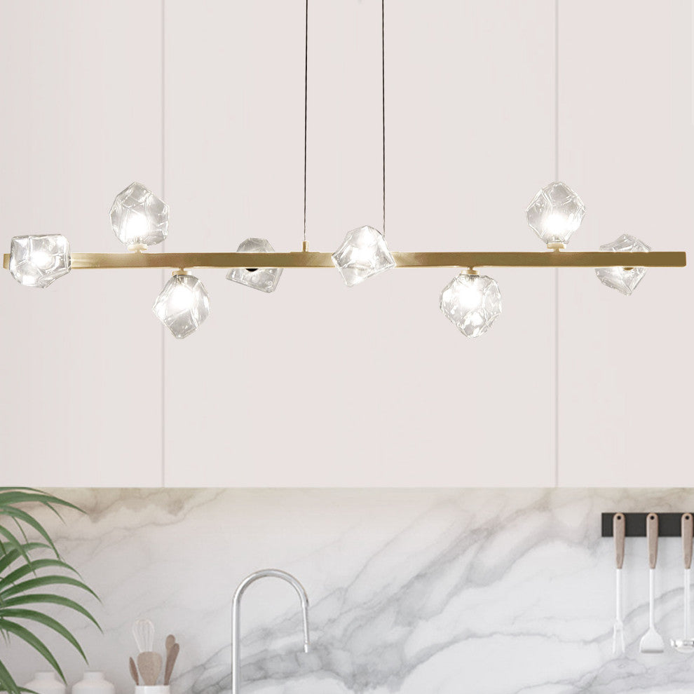 Pearlene Contemporary 8 Light Aged Brass Clear Metal Pendant