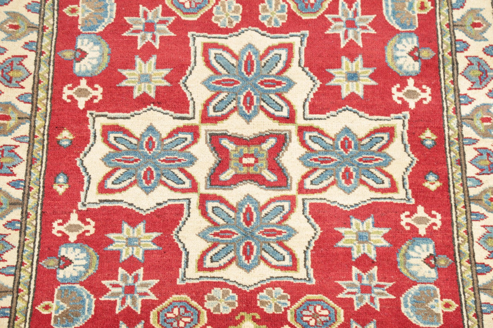 Kazak Oriental Traditional Hand Made Pakistani Area Rug, Red, 4'11"x3'4