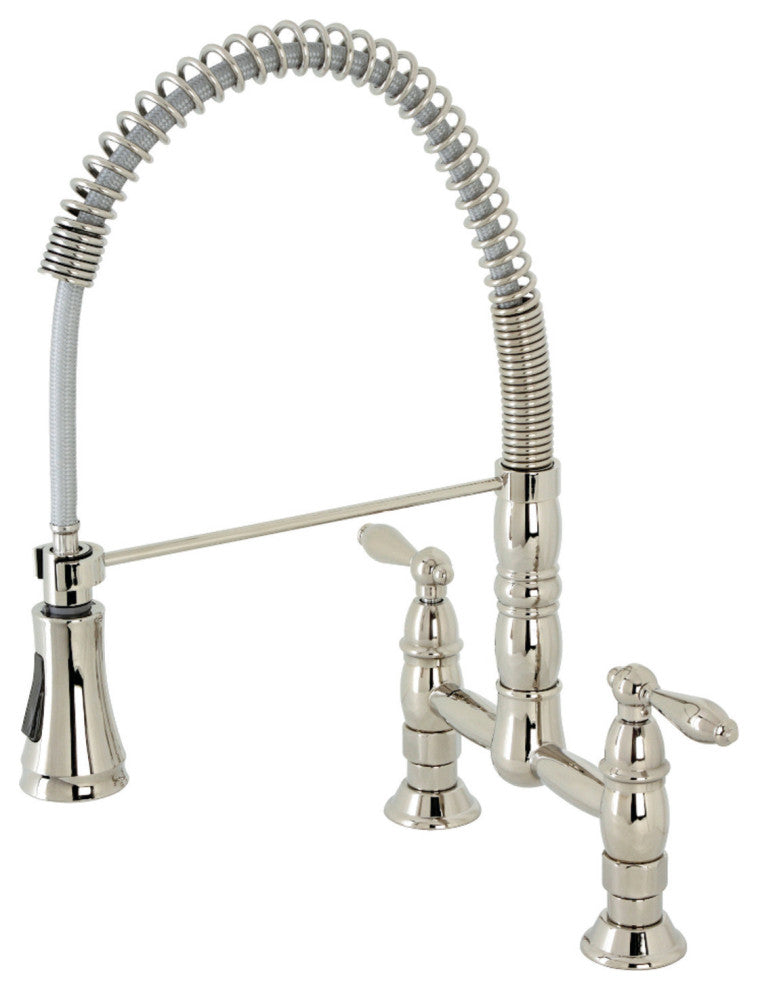 GS1276AL Two-Handle Deck-Mount Pull-Down Sprayer Kitchen Faucet, Polished Nickel