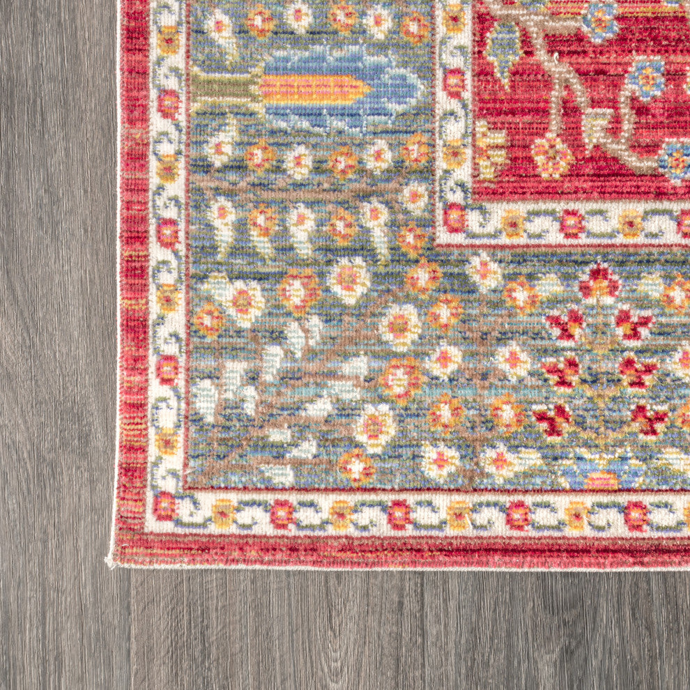 India Flower Area Rug, Burgundy, 5x8