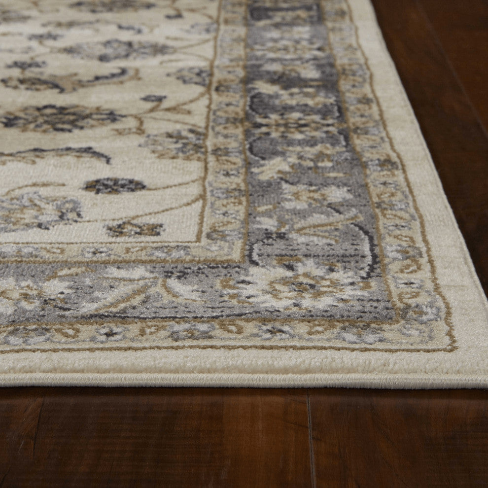 5' X 8' Ivory Or Grey Floral Vines Bordered Area Rug