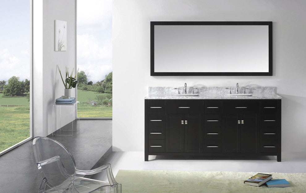 Virtu Caroline Parkway 72" Double Bathroom Vanity, Espresso With Faucet, Mirror