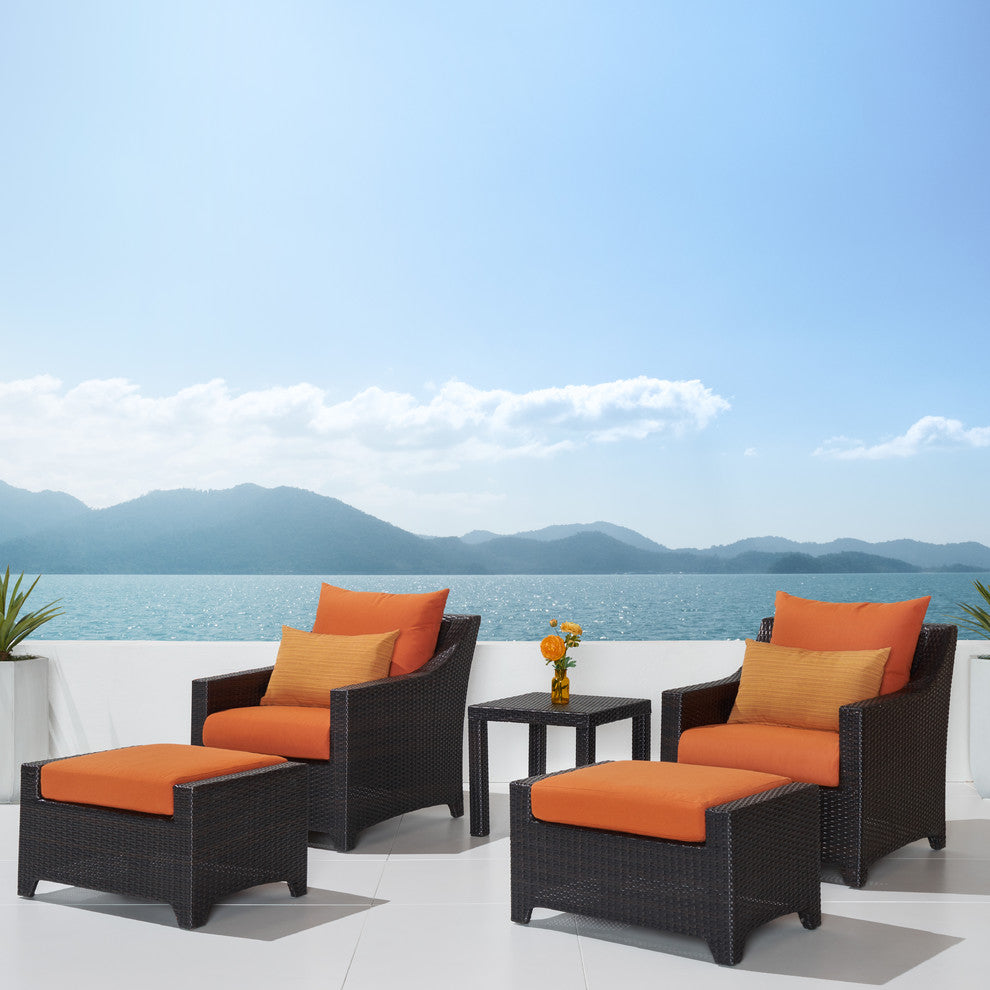 Deco 5 Piece Sunbrella Outdoor Club Chair and Ottoman Set, Tikka Orange