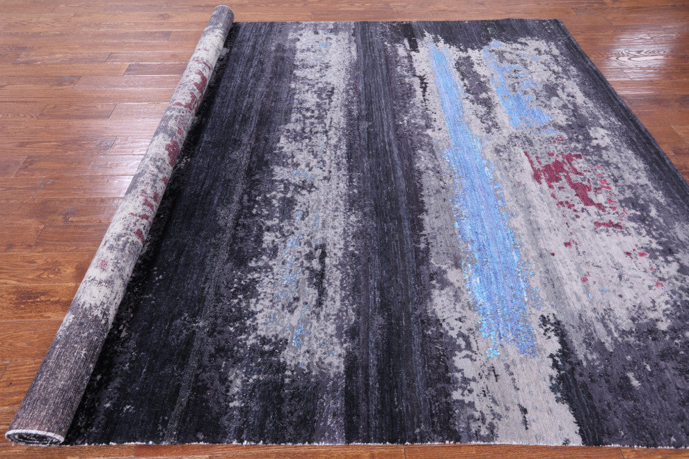 7' 10" X 9' 11" Wool and Silk Modern Handmade Rug Q7230