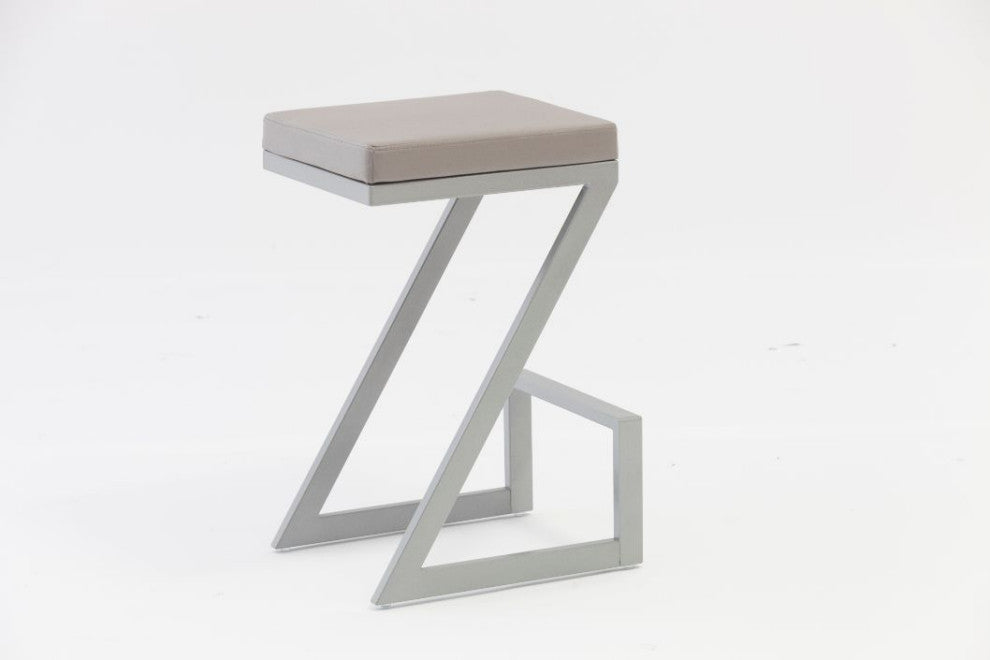 Z Shaped Metal Backless Barstool with Padded Seat, Silver and Gray 2pcs