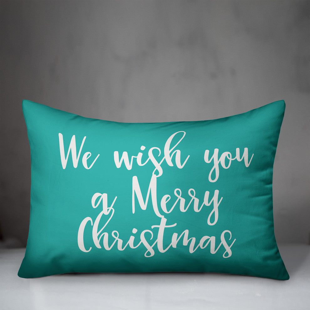 We Wish You A Merry Christmas, Teal 14x20 Lumbar Pillow