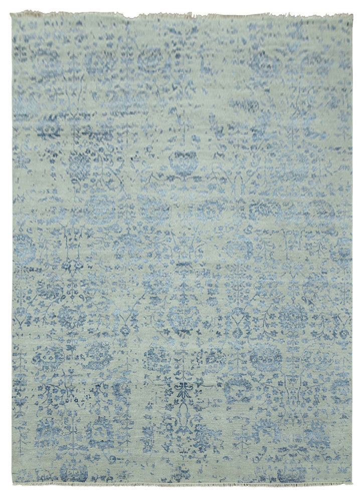 Silver Persian Erased Vase Design Wool and Silk Hand Knotted Rug, 10'0"x13'8"