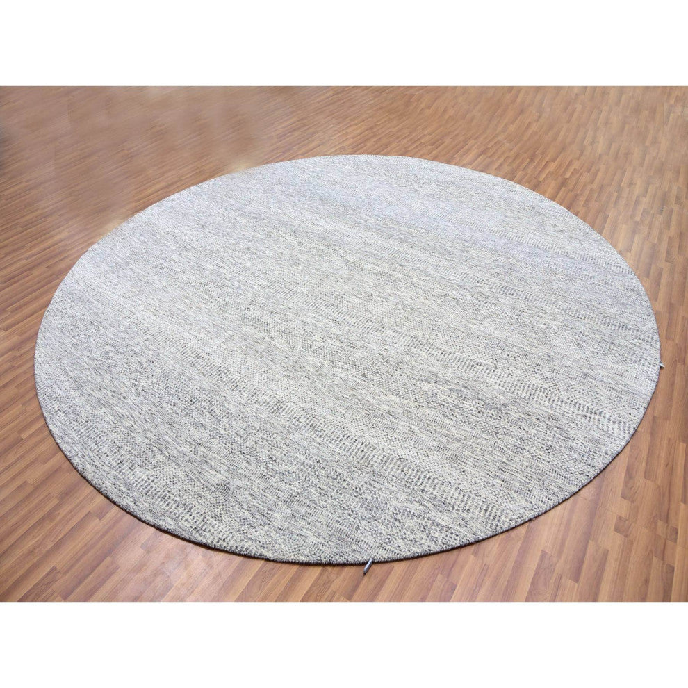 Bright Gray Undyed Natural Wool Grass Design Hand Knotted Round Rug 11'2"x11'2"