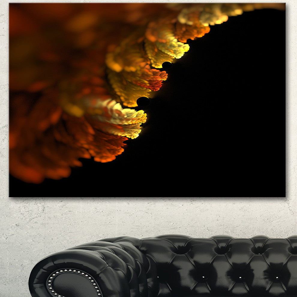 Abstract Yellow Flower on Black, Extra Large Floral Wall Art, 40"x30"