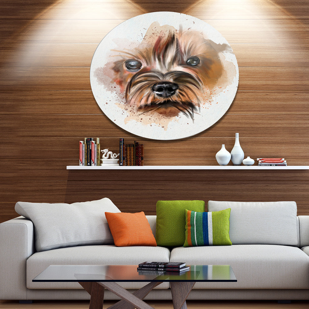 Brown Funny Watercolor Dog, Animal Round Metal Wall Art, 23"
