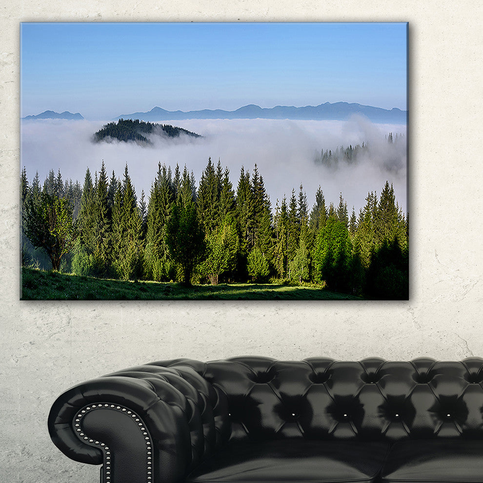 "Green Trees and Fog Over Mountains" Landscape Wall Artwork, 1 Panel