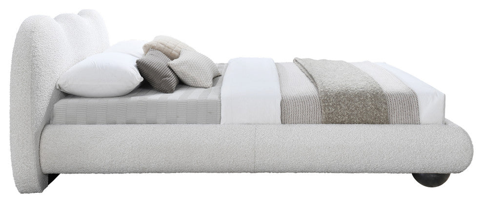 Hyde Boucle Fabric Upholstered Bed, Cream, Queen