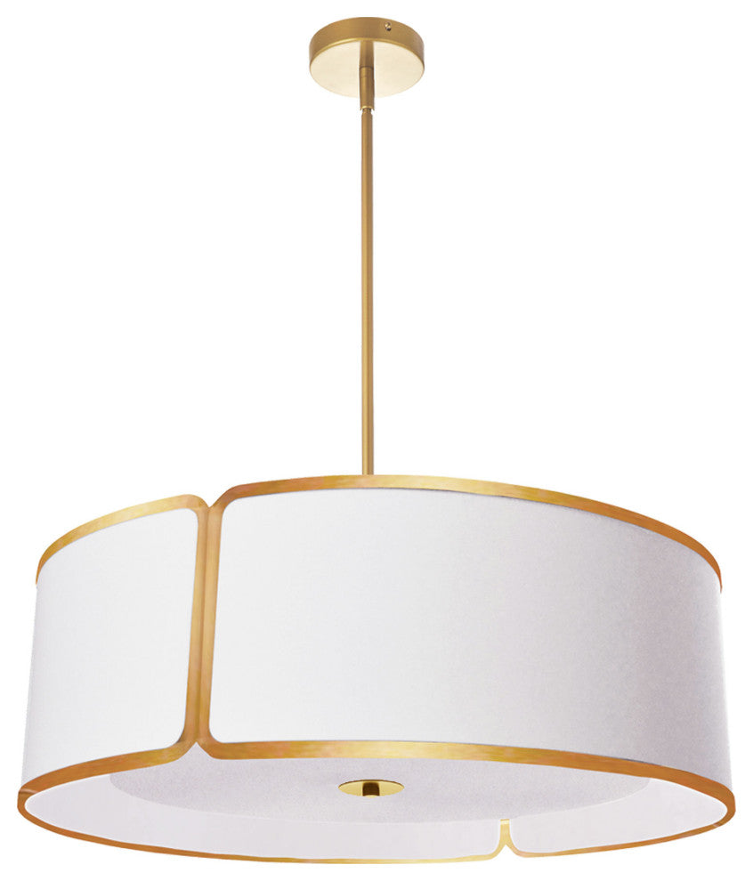 4 Light Gold Notched Drum Pendant, White Shade and Diffuser