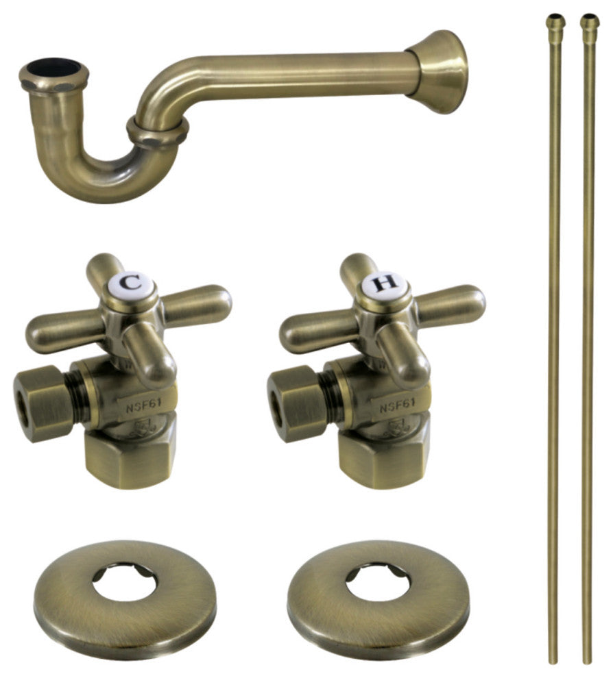 Plumbing Supply Kit With1-1/2" P-Trap 1/2" IPS Inlet x 3/8" Oulet, Antique Brass
