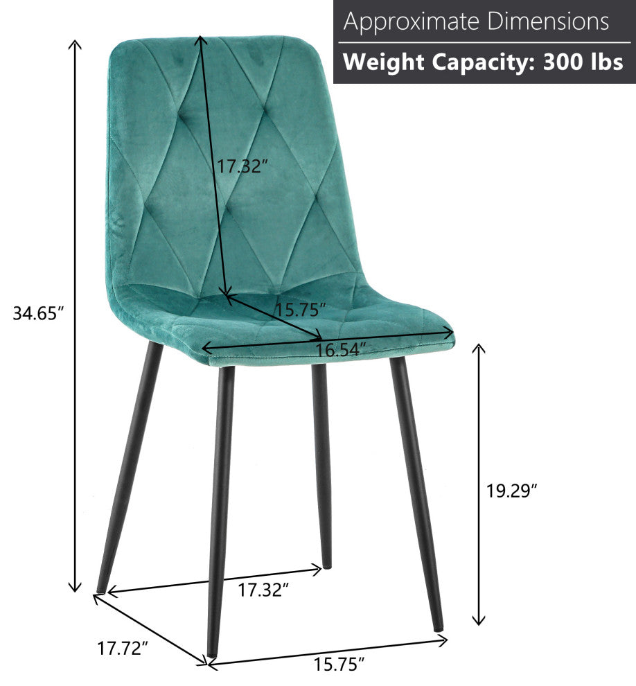 15 in.W Indoor Dining Velvet 4-Chair with Cushions and Metal Legs, Antique Blue Green