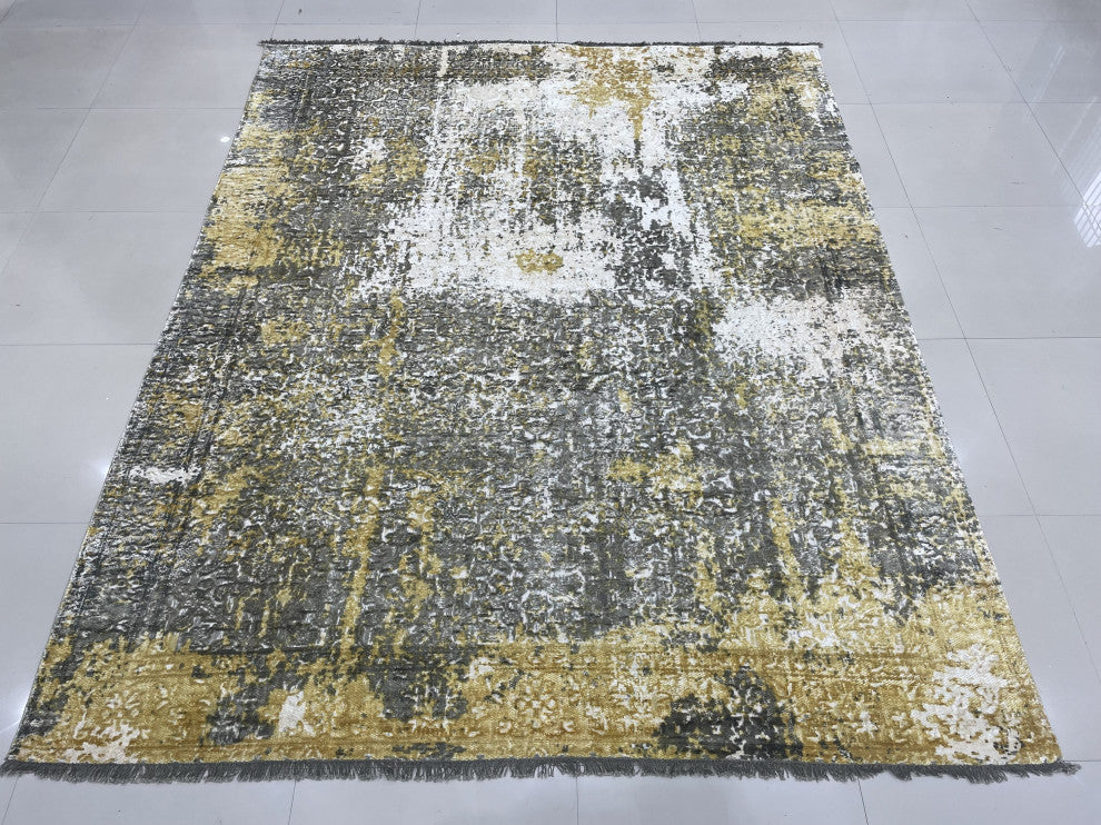 Hand-Knotted Wool Ivory/Gold Transitional Modern Modern Rug, 7' X 9'