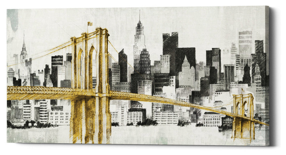Epic Graffiti "New York Skyline I Yellow Bridge" Giclee Canvas Wall Art, 30"x60"