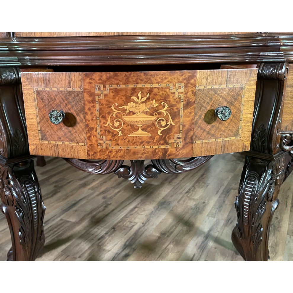 Antique Walnut Inlaid China Cabinet