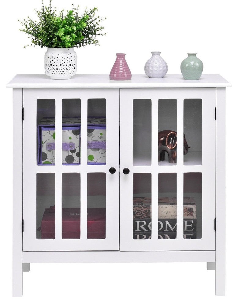 Elegant Glass Door Sideboard Console Storage Buffet Cabinet, White